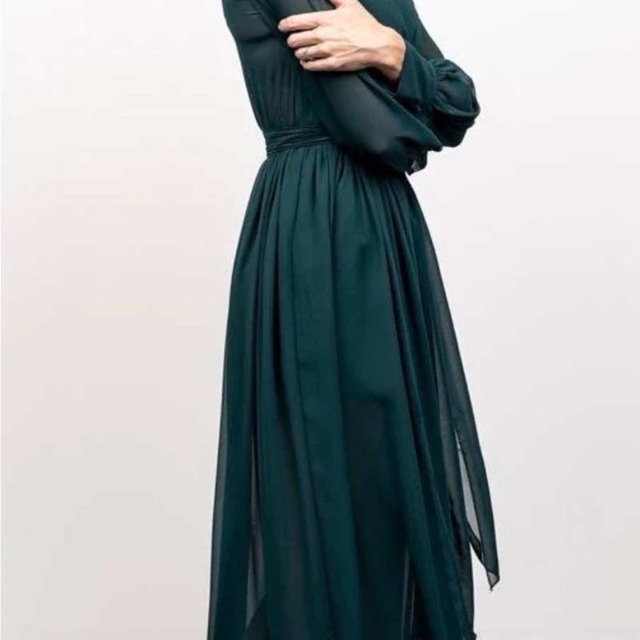 Baltic Born Celine Emerald Green Maxi Dress Xs Sheer Sleeves Belted — image 4 of 8
